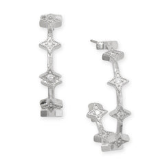 Rhodium Plated CZ Star In/Out Fashion Hoop Earrings