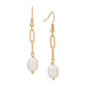 Gold Tone Paperclip and Cultured Freshwater Pearl Drop Fashion Earrings