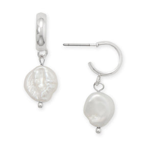 Silver Tone Cultured Freshwater Keshi Pearl Drop Fashion Earrings
