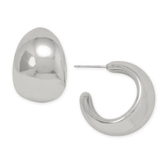 Silver Tone Puffy 3/4 Fashion Hoop Earrings