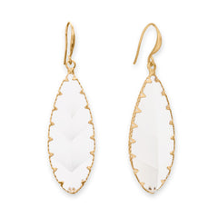 Gold Tone Etched Leaf Glass French Wire Fashion Earrings