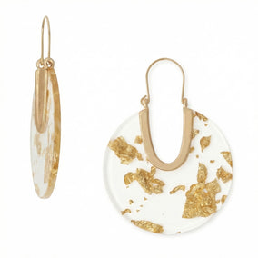 Matte Gold Tone Round Gold Foil Acrylic Wire Drop Fashion Earrings