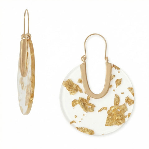 Matte Gold Tone Round Gold Foil Acrylic Wire Drop Fashion Earrings