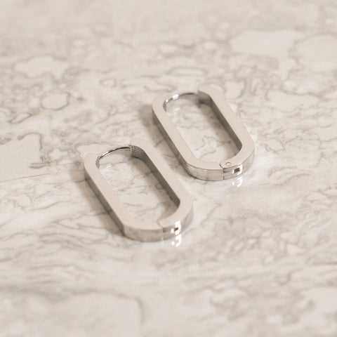 Stainless Steel Oval Square Tube Hoop Earrings