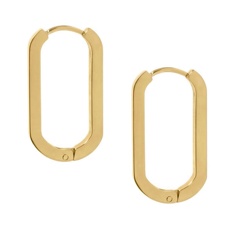 18 Karat Gold PVD Oval Square Tube Hoop Earrings