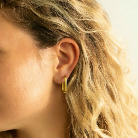 18 Karat Gold PVD Oval Square Tube Hoop Earrings