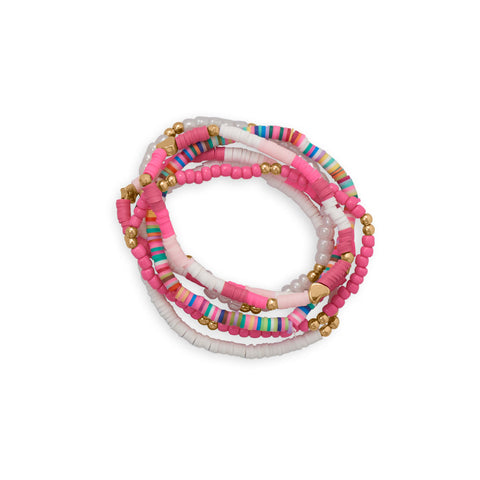 Pink Glass and Rubber Bead Friendship Bracelet Set