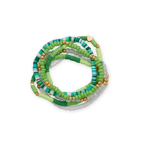 Green Glass and Rubber Bead Friendship Bracelet Set
