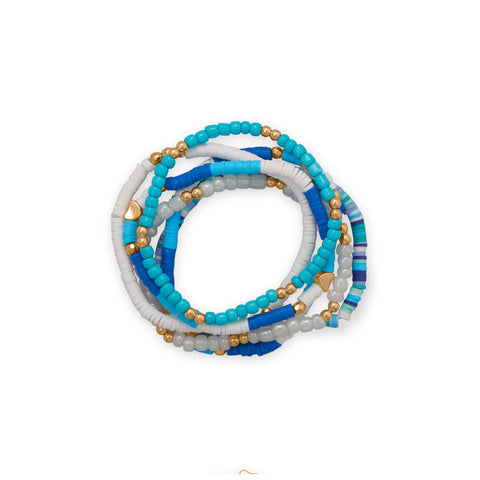 Blue Glass and Rubber Bead Friendship Bracelet Set