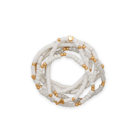 White Glass and Rubber Bead Friendship Bracelet Set