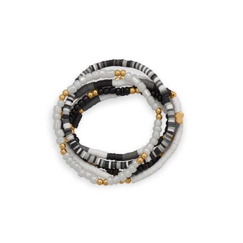 Black Glass and Rubber Bead Friendship Bracelet Set
