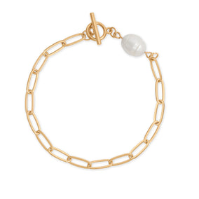 8" Gold Tone Cultured Freshwater Pearl Fashion Toggle Bracelet