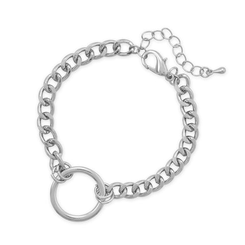 7" + 2" Silver Tone Curb Chain O-Ring Fashion Bracelet