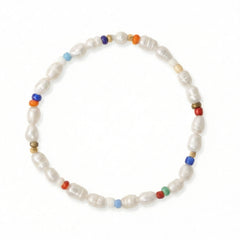 Rainbow Seed Bead and Cultured Freshwater Pearl Stretch Bracelet