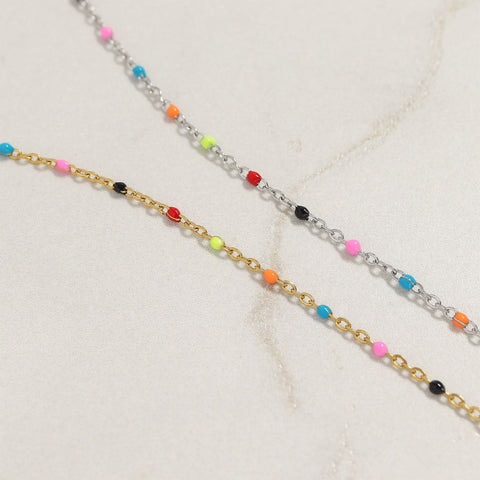 6.5" + 1" 18 Karat Gold PVD Stainless Steel Multicolor Confetti Satellite Bracelet