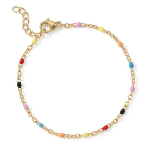 6.5" + 1" 18 Karat Gold PVD Stainless Steel Multicolor Confetti Satellite Bracelet