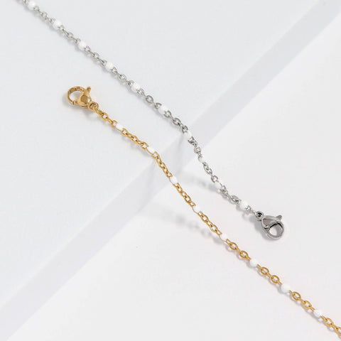 16" + 2" Stainless Steel White Confetti Satellite Necklace