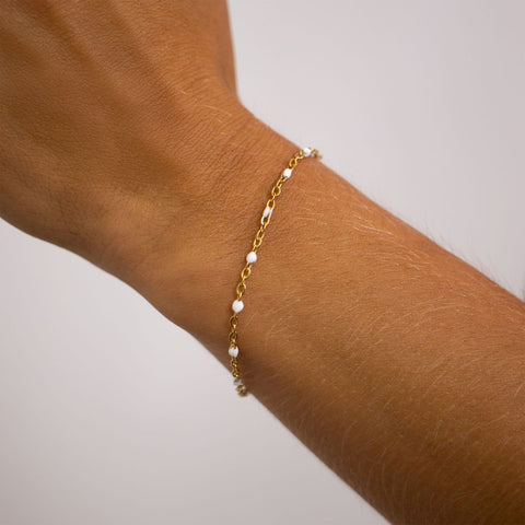6.5" + 1" 18 Karat Gold PVD Stainless Steel White Confetti Satellite Bracelet