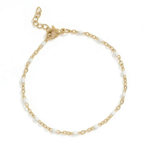 6.5" + 1" 18 Karat Gold PVD Stainless Steel White Confetti Satellite Bracelet