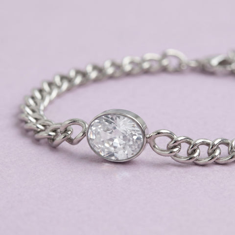6.5" + 2" Stainless Steel CZ Curb Chain Bracelet
