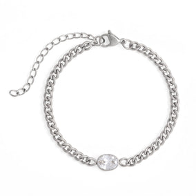 6.5" + 2" Stainless Steel CZ Curb Chain Bracelet