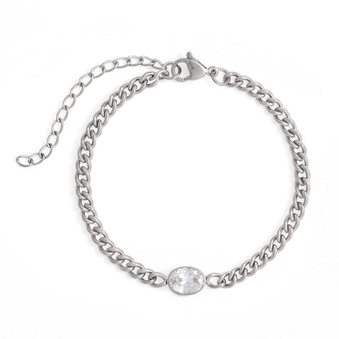 6.5" + 2" Stainless Steel CZ Curb Chain Bracelet