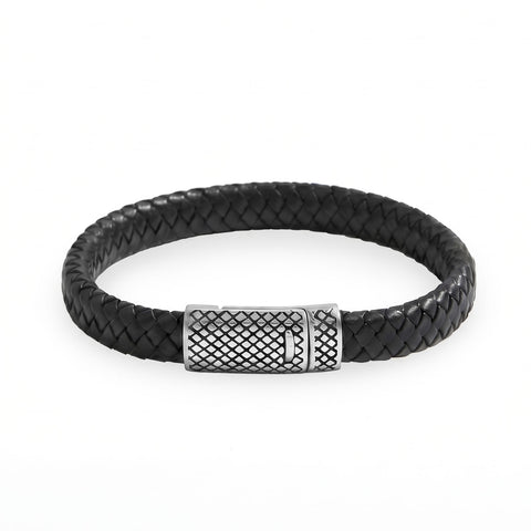 Stainless Steel and Braided Leather Magnetic Clasp Men's Bracelet