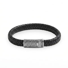 Stainless Steel and Braided Leather Magnetic Clasp Men's Bracelet