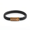 18 Karat Gold PVD Stainless Steel and Braided Leather Magnetic Clasp Men's Bracelet