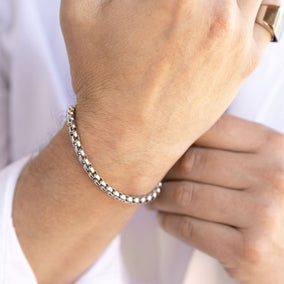 8.5" 4mm Stainless Steel Rounded Box Chain Mens' Bracelet
