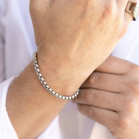 8.5" 4mm Stainless Steel Rounded Box Chain Mens' Bracelet