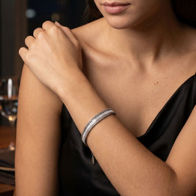 6" + 2" Stainless Steel Baguette CZ Wheat Chain Bracelet