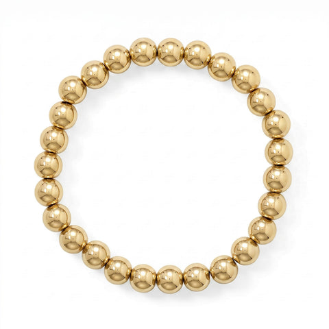 8" 8mm 18 Karat Gold PVD Stainless Steel Bead Stretch Bracelet