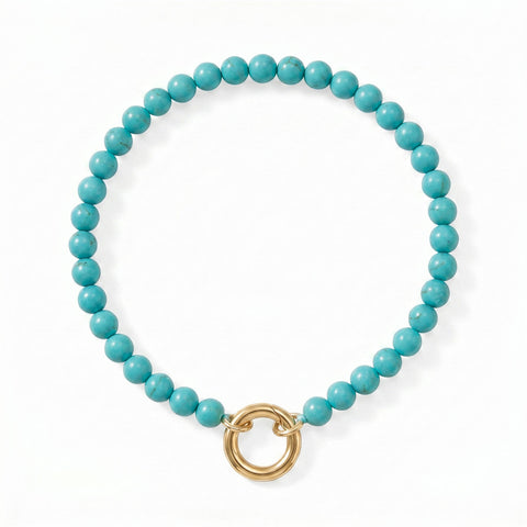 7" 18 Karat Gold PVD Stainless Steel Reconstituted Turquoise Inverted Hinge Bracelet