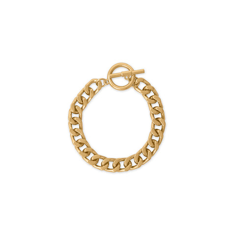 8" Gold Tone Curb Chain Toggle Bracelet
