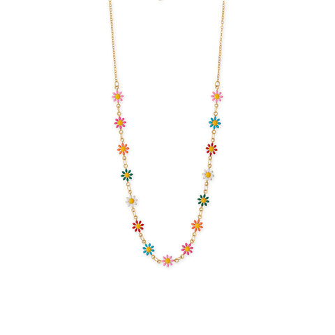 13.5" + 3" Multi Color Enamel Flower Necklace