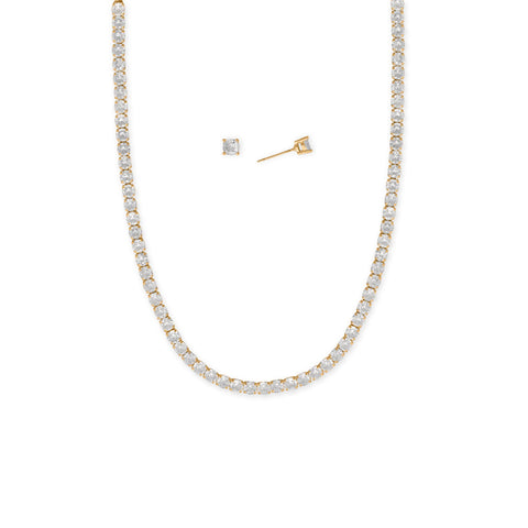 Gold Tone 4-5mm CZ Necklace and Earrings Jewelry Set
