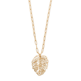 24" + 3" Gold Tone Palm Leaf Fashion Necklace