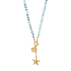 16" Gold Tone Seashell and Starfish Drop Toggle Necklace