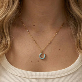 18 Karat Gold PVD Stainless Steel Synthetic Turquoise Horseshoe Charm