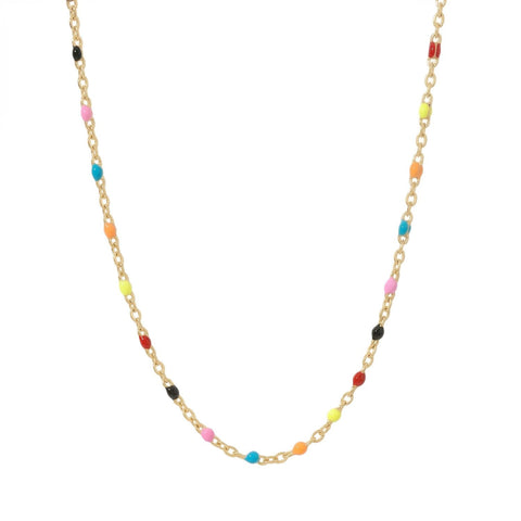 16" + 2" 18 Karat Gold PVD Stainless Steel Multicolor Confetti Satellite Necklace