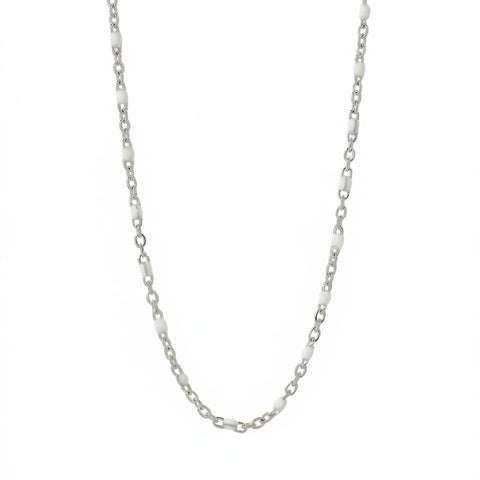 16" + 2" Stainless Steel White Confetti Satellite Necklace