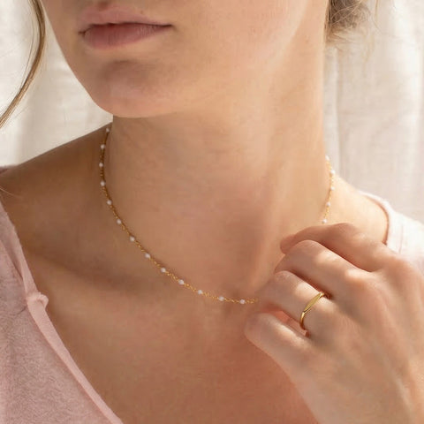 16" + 2" 18 Karat Gold PVD Stainless Steel White Confetti Satellite Necklace