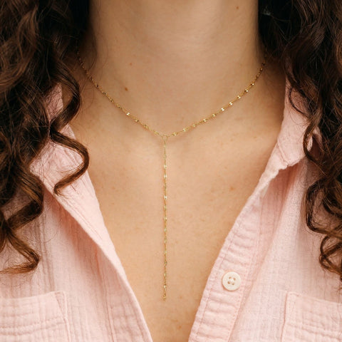 15" 18 Karat Gold PVD Coffee Chain Y-Drop Necklace