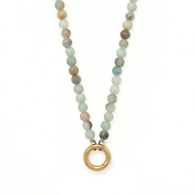 18" 18 Karat Gold PVD Stainless Steel Amazonite Inverted Hinge Necklace