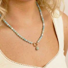 18" 18 Karat Gold PVD Stainless Steel Amazonite Inverted Hinge Necklace