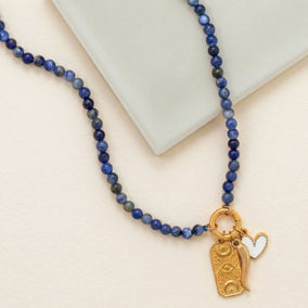 18" 18 Karat Gold PVD Stainless Steel Sodalite Inverted Hinge Necklace