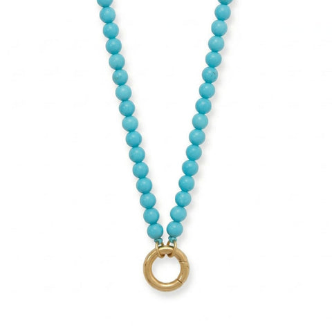 18" 18 Karat Gold PVD Stainless Steel Turquoise Inverted Hinge Necklace