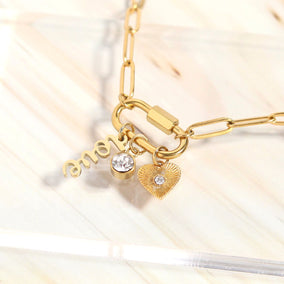 18" + 2" 18 Karat Gold PVD Stainless Steel Carabiner Love Charm Necklace