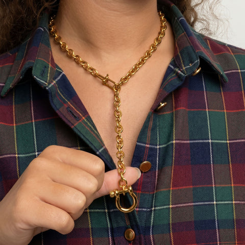 Adjustable 22" 18 Karat Gold PVD Stainless Steel Horse Bit Necklace